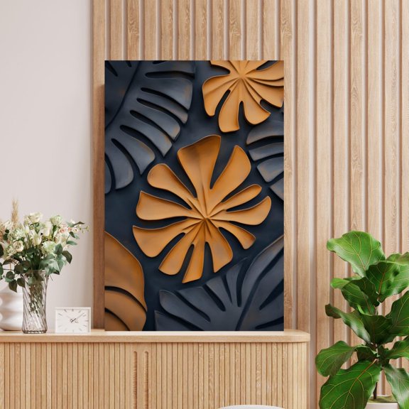 Navy Amber Botanical Leaf Modern Wall Art Decor Unframed Paper Print