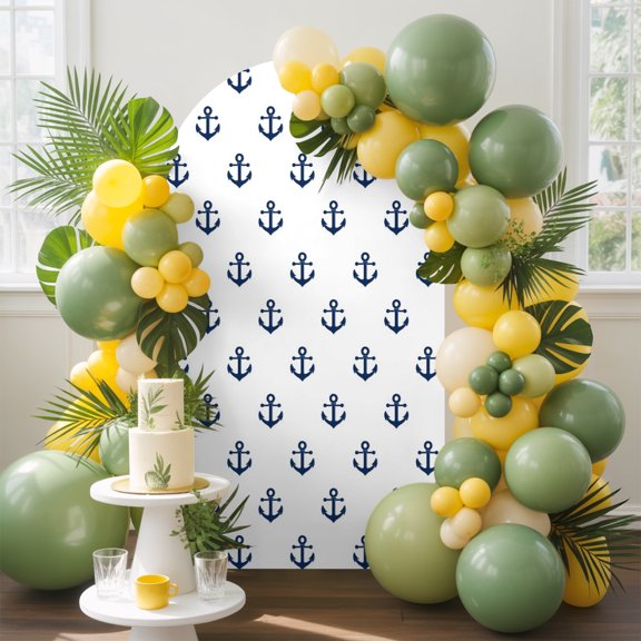 Navy Anchors Arch Backdrop Cover, 4FT, Nautical Slate Blue Small Anchor Maritime Modern Spandex Arch Covers Double-Sided Backdrop for Wedding Birthday Party Photo Background Decoration