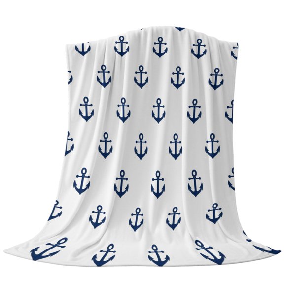 Navy Anchors Throw Flannel Blanket Nautical Slate Blue Small Anchor Maritime Modern Super Soft Cozy Bed Blanket, Lightweight Plush Fuzzy Bed Throw for Bedroom Sofa Couch Living Room 30x40in