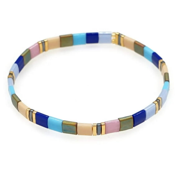 Navy And Army Green Tila Beaded Bracelet