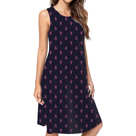 Navy And Pink Lobsters Pattern Dress Loose Women'S Dress Beach Dresses With Pockets Dresses For Womens