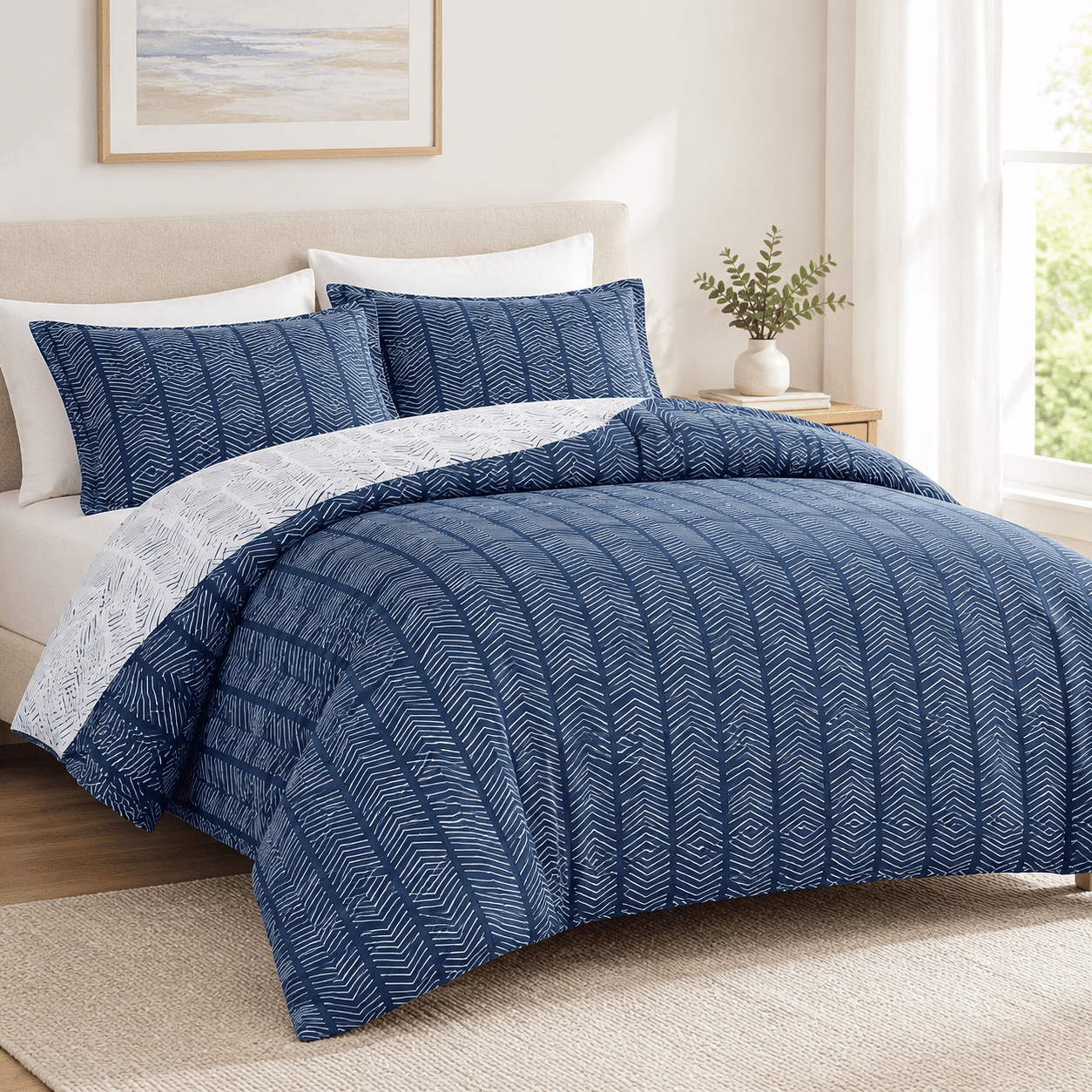 Navy And White Duvet Cover Set Ton Bedding Chevron Geometric Pattern ...