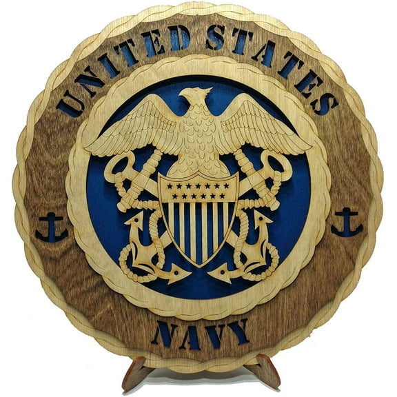 Navy Armed Forces Military Decorative Custom Laser Three Dimensional Wooden Wall Plaque Blue