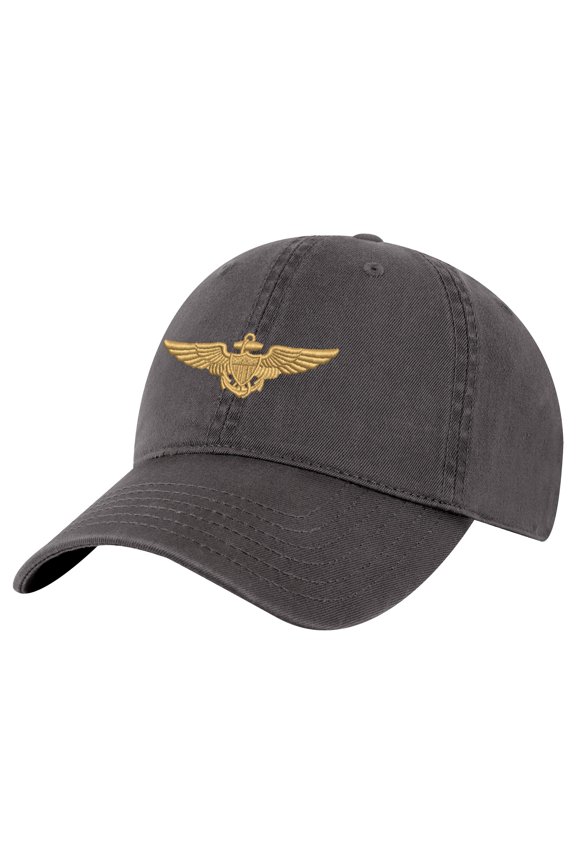 Navy Aviator Pilot Wings Baseball Hat, Pilot Wings Cap, Gift For Pilot, Custom Text On The Back (Charcoal, BackOfCap)