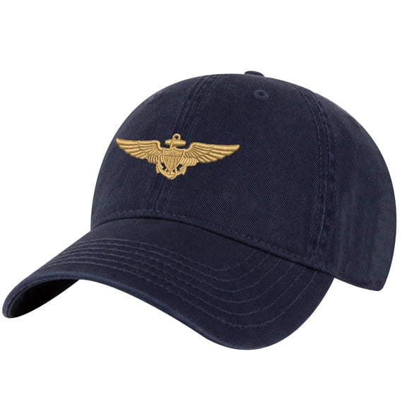 Navy Aviator Pilot Wings Baseball Hat, Pilot Wings Cap, Gift For Pilot, Custom Text On The Back (NavyBlue, BackOfCap)
