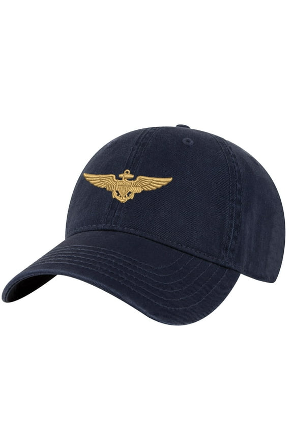Navy Aviator Pilot Wings Baseball Hat, Pilot Wings Cap, Gift For Pilot, Custom Text On The Back (NavyBlue, BackOfCap)