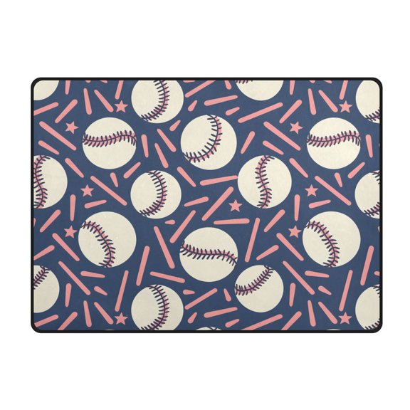 Navy Baseball Confetti Pattern Area Rug 63x48 Inch Non Slip Absorbent Soft for Bedroom Entryway