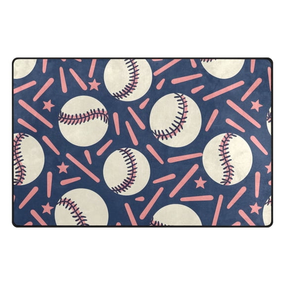Navy Baseball Confetti Pattern Memory Foam Area Rug 31"x20" Non Slip, Absorbent, Fade Proof for Living Room, Bedroom, Office