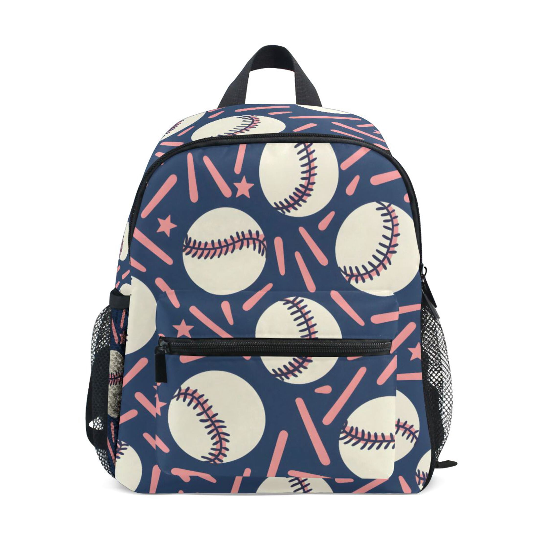 Navy Baseball Confetti Pattern Mini Backpack Cute Small Backpack with Chest Strap and Whistle Ages 3-8