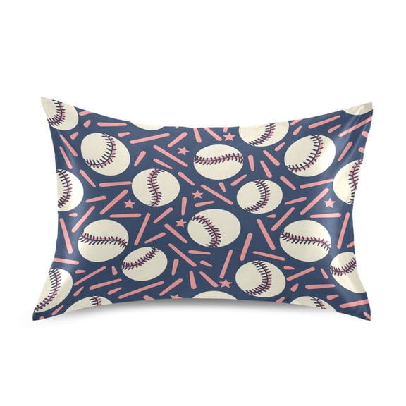Navy Baseball Confetti Pattern Pillowcase Standard Size 20''x26'' Satin Double-Sided Print Soft Wrinkle Resistant