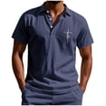 thumbnail image 1 of Navy Basic Lounge T Shirt for Man Summer Fall Short Sleeve Collared High Neck Faux Gauze Linen Christian Print Tops Shirts Mens Button 2026 Clothes Y2K M, 1 of 9