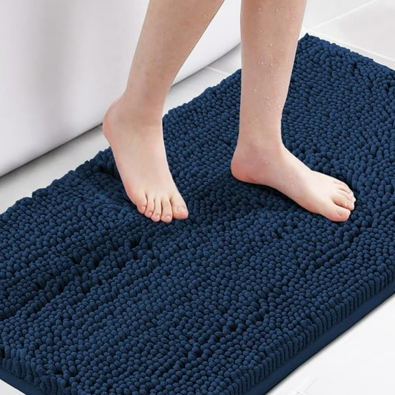 Navy Bath Mat for Bathroom, Microfiber Bath Rugs Chenille Floor Mat Ultra Soft Washable Bathroom Dry Fast Water Absorbent Bedroom Area Rugs, 24 x 42 - Inch