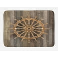 thumbnail image 1 of Navy Bath Mat, Nautical Ship Wheel Pattern on Wooden Background Marine Sea Captain Theme Artwork, Non-Slip Plush Mat Bathroom Kitchen Laundry Room Decor, 29.5 X 17.5 Inches, Umber Brown, Ambesonne, 1 of 2