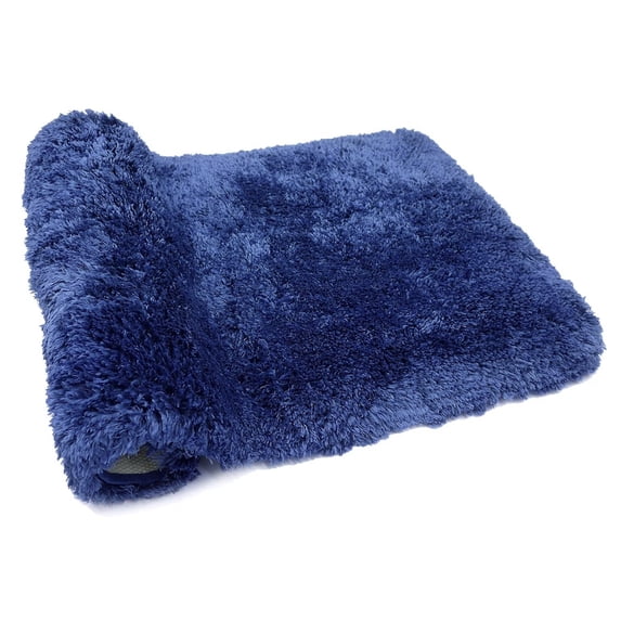 Navy Bathroom Rug, Non Slip Bath Mat, 16" x 24" Microfiber Thick Plush Water Absorbent Shower Mat for Bedroom, Tub and Shower, Machine Washable