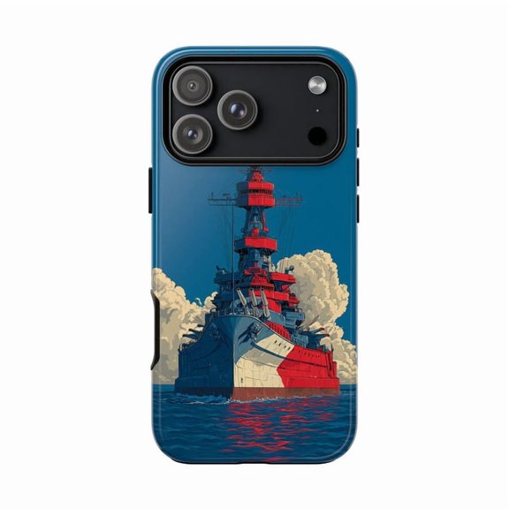 Navy Battleship Vector Illustration Case with iPhone 17 to 11 Pro Max H01267