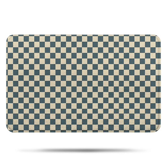 Navy and Beige Checkerboard Pattern Bathroom Rugs Mat,Non Slip Microfiber Bathroom Rug,Rubber Backing,Soft Bathroom Mats for Bathroom Floor,Tub and Shower,17x27in(43x68cm)