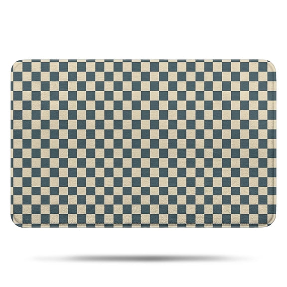 Navy and Beige Checkerboard Pattern Bathroom Rugs Mat,Non Slip Microfiber Bathroom Rug,Rubber Backing,Soft Bathroom Mats for Bathroom Floor,Tub and Shower,17x27in(43x68cm)
