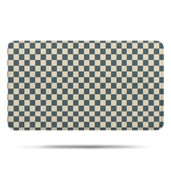 Navy and Beige Checkerboard Pattern Bathroom Rugs Mat,Non Slip Microfiber Bathroom Rug,Rubber Backing,Soft Bathroom Mats for Bathroom Floor,Tub and Shower,17x30in(43x75cm)