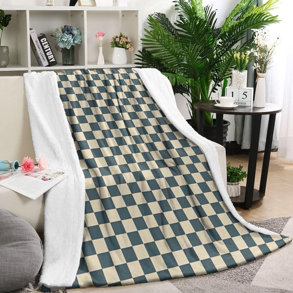Navy and Beige Checkerboard Pattern Blanket,Comfortable Soft Flannel Throw Blanket,All Season,Warm Lightweight Blankets for Sofa Bed Couch Living Room Chair,60"x80"