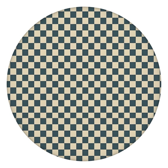 Navy and Beige Checkerboard Pattern Round Fitted Tablecloth with Elastic Edge,Dining Table Cover Waterproof,Outdoor Round Tablecloth for Camping,Dining,Indoor and Outdoor