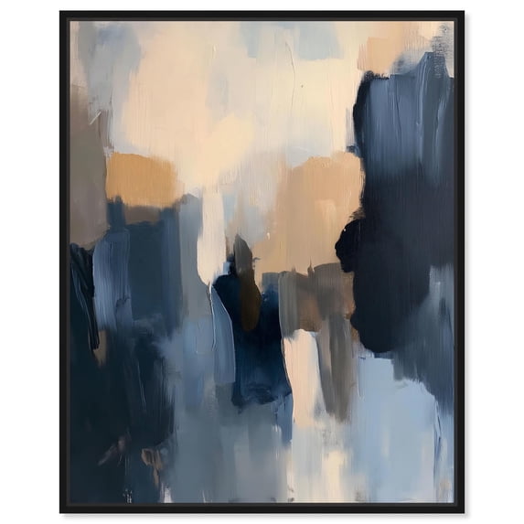 Navy Beige I Canvas Blue Abstracts by Art Remedy, Black Frame, 36 x 45
