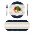 thumbnail image 1 of Navy Beige Striped Round 13 Inch Placemats Set of 4, Gradient Geometric Blue White HeatResistant Non Slip Place Mats for Dining Table, Wipeable Braided Kitchen Table Mats for Housewarming, 1 of 9