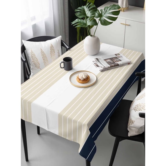 Navy Beige Striped Tablecloth Rectangle Table Cloths 54x108, Waterproof Tablecloth Outdoor Table Cloth, Gradient Geometric Blue White Washable Table Cover for Kitchen Dinning Party