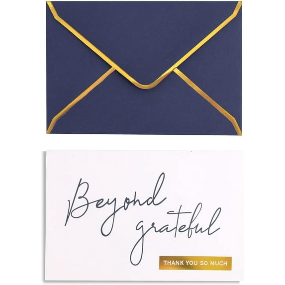 Navy Beyond Grateful Thank You Cards with Envelopes - 36 PK - Navy Thank You Notes with Gold Foil Letterpress 4x6 Inches Blank Note Cards for Business Graduation Wedding Baby Shower Funeral Sympathy