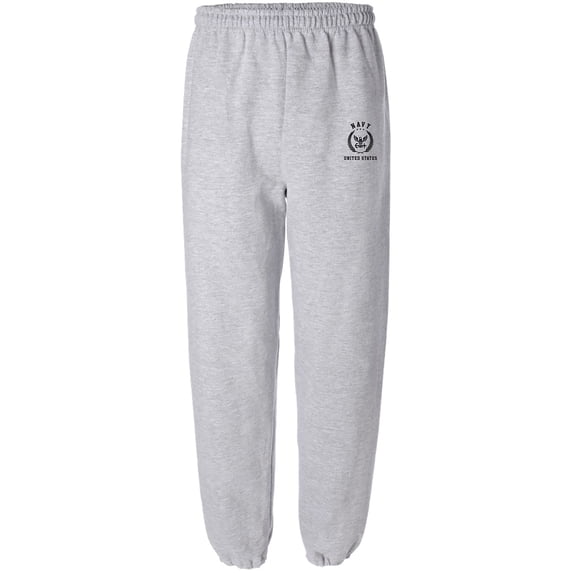 Navy Black Crest Elastic Bottom Sweatpants with black print