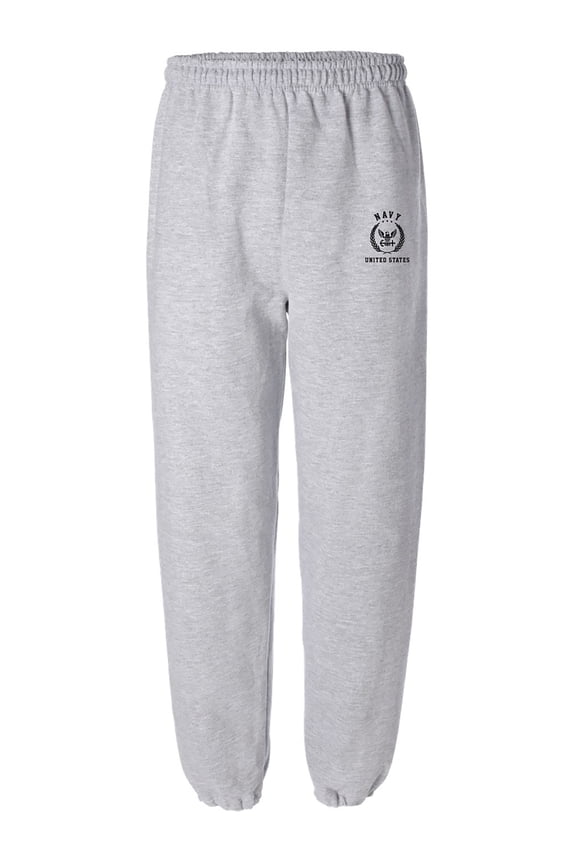 Navy Black Crest Elastic Bottom Sweatpants with black print