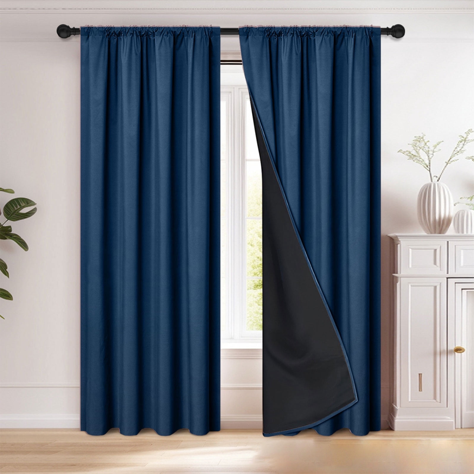 Navy Blackout Curtains for Bedroom 80 Inch Length 2 Panels Set, Solid Thermal Insulated Energy Saving Rod Pocket Window Treatment Curtains Blackout Drapes, W40 x L80 Inch, Navy