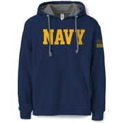 Navy Block Text United States America Flag Veteran Graphic Hooded Sweatshirt