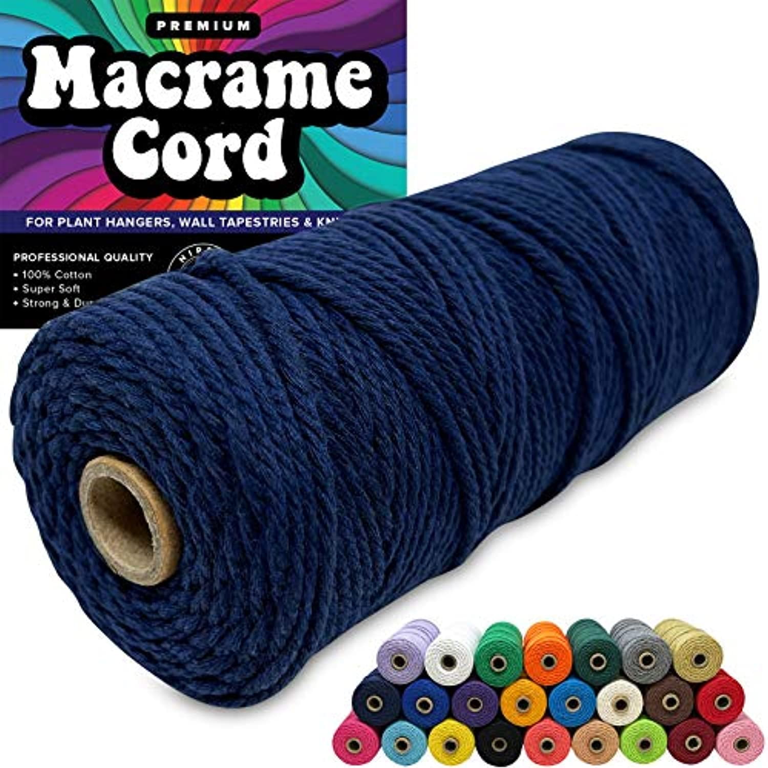 Makromecity, Single Strand Macrame Cord 3 mm x 109 Yards (328 feet) 3mm  Single Strand Navy Blue Cotton Cord for Macrame Art & Cr