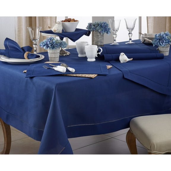 Navy Blue 100% Polyester Tablecloth with Hemstitched Border, 70"x104" Rectangular - (1 Piece).