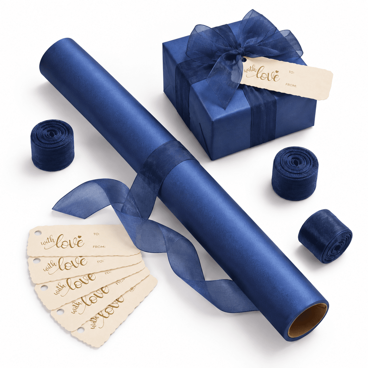 Navy Blue 17 Inch Pearlescent Lustre Gift Wrapping Paper Set with ...