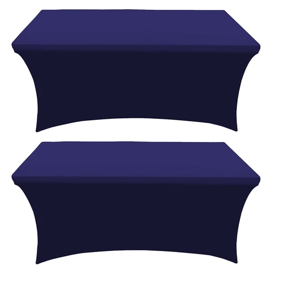 Navy Blue 2 Pack 8 Foot Rectangular Stretch Spandex Table Cover by Banquet Tables Pro