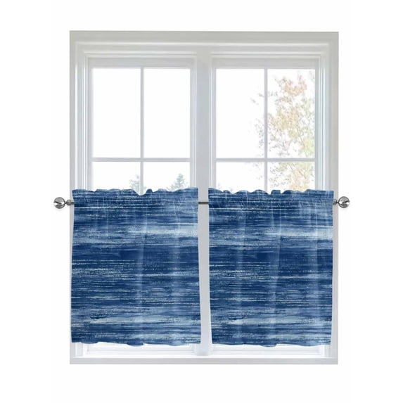 Navy Blue 2 Panel Kitchen Curtains for Small Windows, Vintage Modern Abstract Art Ombre Bathroom Tier Curtain, Short Window Treatment for Bedroom/Living Room 55"x24"