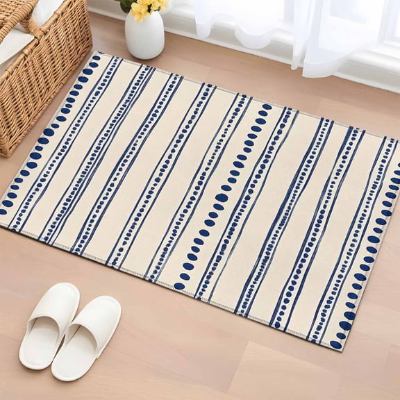 Navy Blue 2'x3' Washable Rug, Modern Geometric Abstract Art Striped Non-Slip Soft Doormat Area Rugs for Entrance Bathroom Bedsides, Front Doormat Carpet for Kitchen Bedroom, Entryway Floor Mat