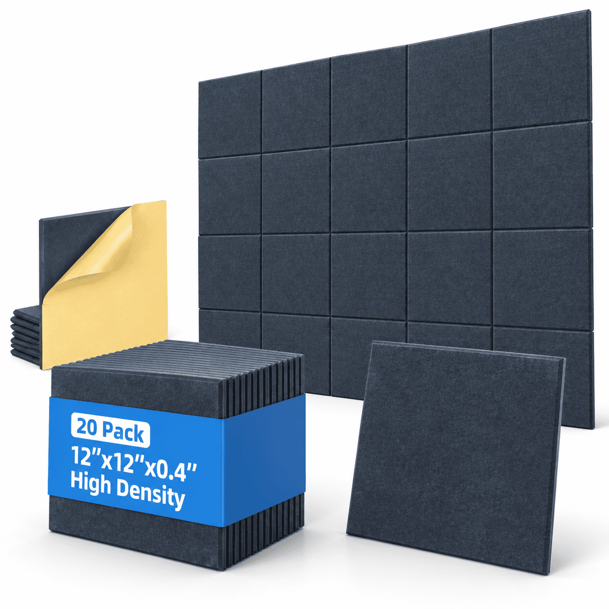 Navy Blue 20 Pack Square Acoustic Dampers Sound Proof Foam Panels ...