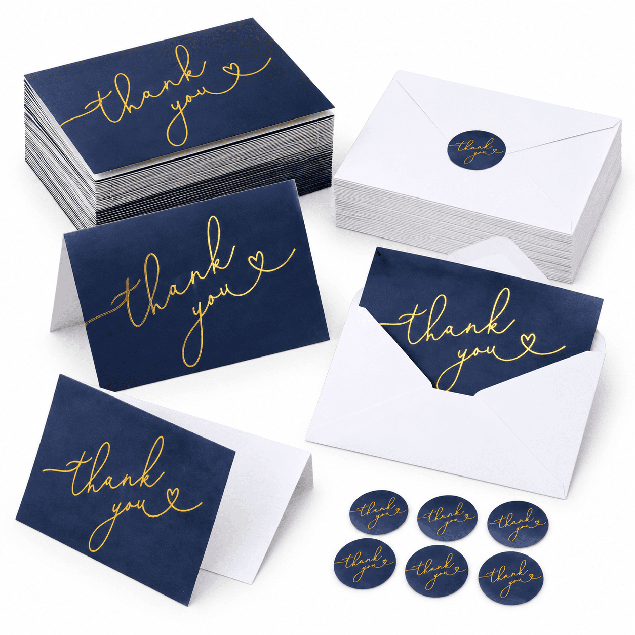 Navy Blue 200 Count Thank You Cards Bulk with Envelopes and Stickers ...