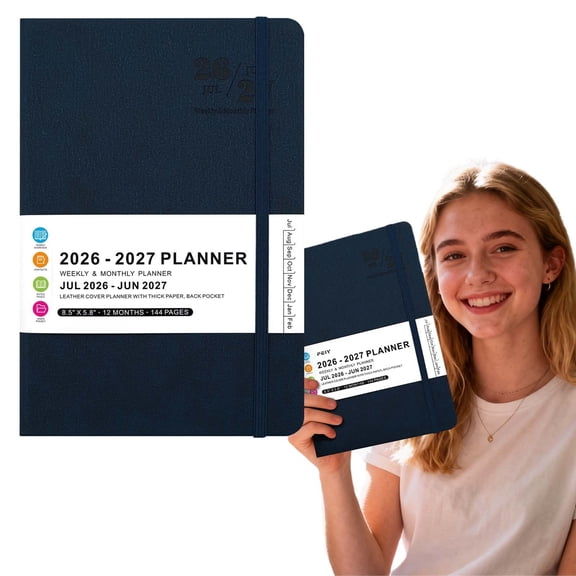 Navy Blue 2026-2027 Academic Planner, Weekly & Monthly Agenda Book, for office Reports, Meeting Minutes, Class Presentations and Professional Use