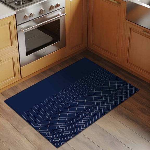 Navy Blue 2x3 Rug for Entryway Front Door Kitchen Sink Area, Minimalism Geometric Texture Modern Art Low Pile Washable Non Slip Rectangle Area Rug
