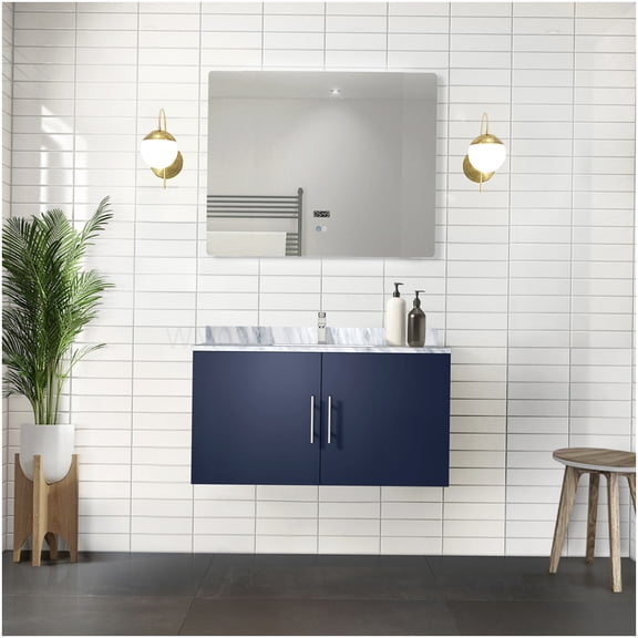 Navy Blue 36" Bath Vanity with Marble Countertop and Illuminated Mirror