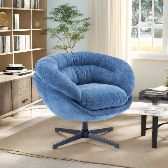 Navy Blue 360° Swivel Accent Chair / Enhance Social Interaction in Living Room