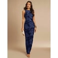 thumbnail image 1 of Navy Blue 3D Floral Embroidered Sleeveless High Neck Fitted Maxi Dress, 1 of 7