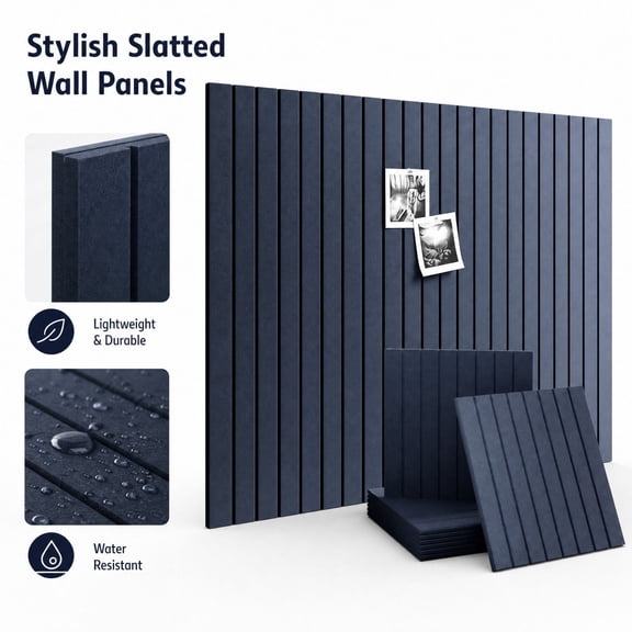 Navy Blue 3D Wall Panels, Self-Adhesive Felt Wall Tiles, 11.8in Square Vertical Stripe Texture, Acoustic Home Decor for Living Room Bedroom