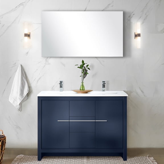 Navy Blue 48" W X 20" D Double Bath Vanity, White Quartz Countertop & Faucet Included - Soft Close Drawers And Cabinets For Storage 48 In. 20 Top A Luxurious Bathroom