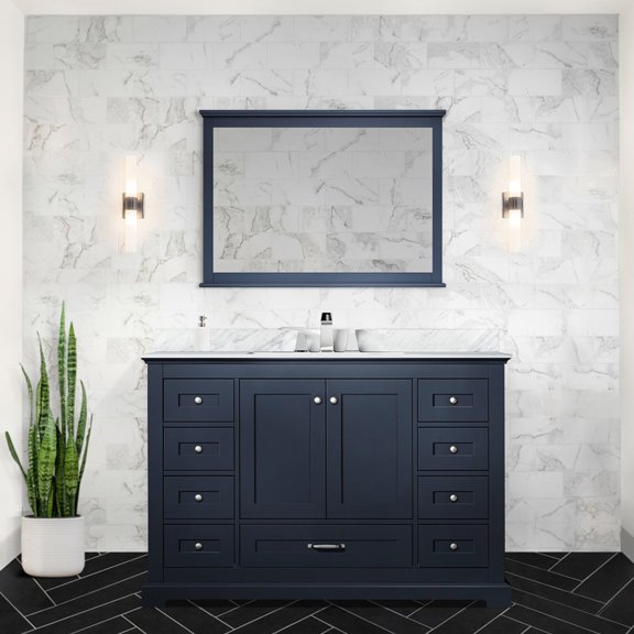 Navy Blue 48"w X 22"d Bath Vanity With Marble Top And Faucet - Soft Close Feature, Ample Storage Facilities One Interior Cabinet, Nine Drawers Open Shelf, To Scratches Stains On Bathroom 48 In. 22