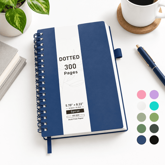 Navy Blue 5.7" x 8.2" Dotted Journal Notebook 300 Pages A5 Medium Size