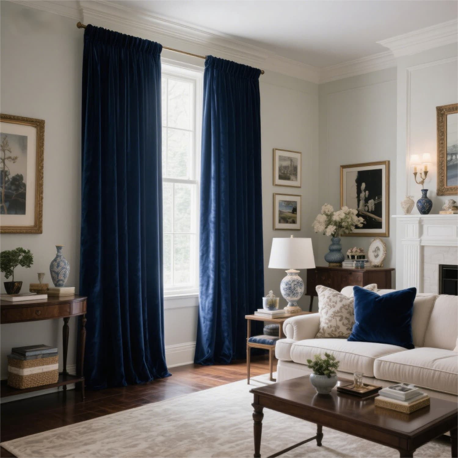 Navy Blue 52 X 120 Velvet Curtains for Bedroom & Living Room, Thermal Insulated Light Filtering Drapes, Noise Reducing Rod Pocket Window Treatments, 2 Panels